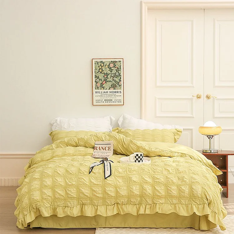 [Excellent Value] Icy Seersucker Summer Cool Quilt Lace 4-piece Set