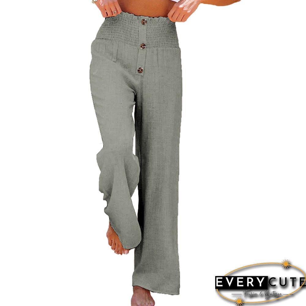 Greyish Green Elastic Waist Wide Leg Casual Pants
