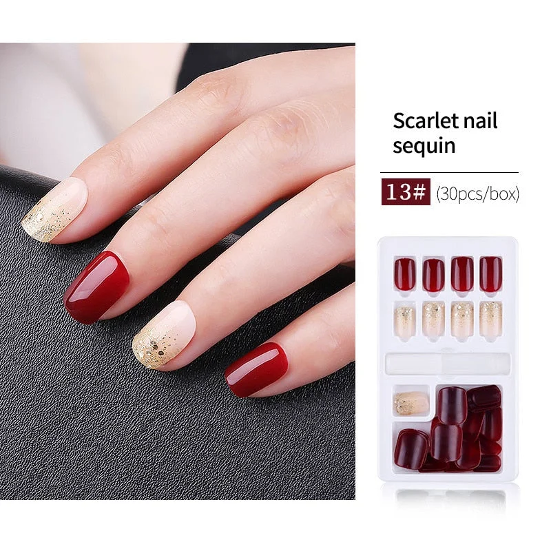 30pcs False Nail Artificial Tips Set Full Cover for Short Decoration Press On Nails Art Fake Extension With Glue detachable-Nail Inspo