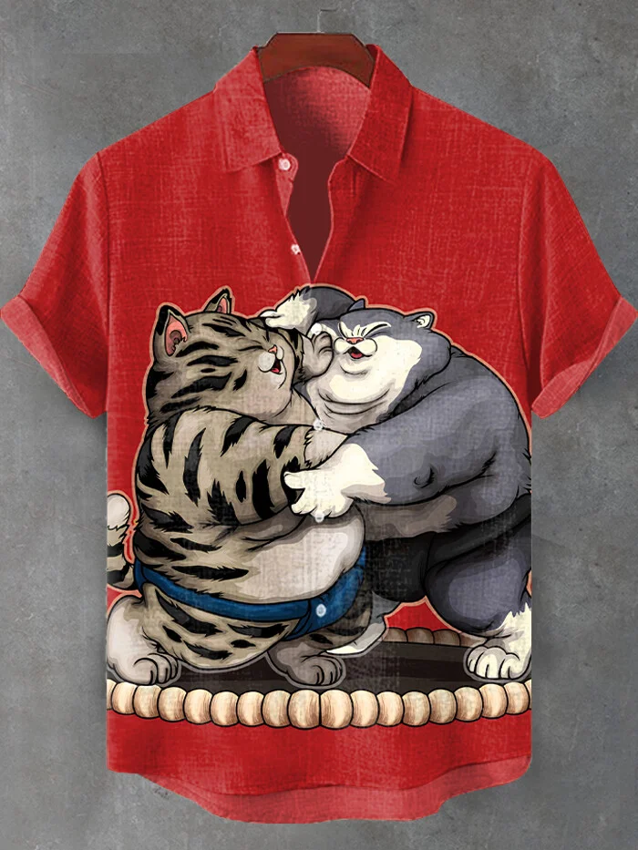 Men's Funny Cat Japanese Sumo  Print Print Short Sleeve Shirt