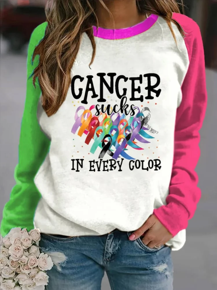 Cancer Sucks In Every Color Colorblock Sweatshirt