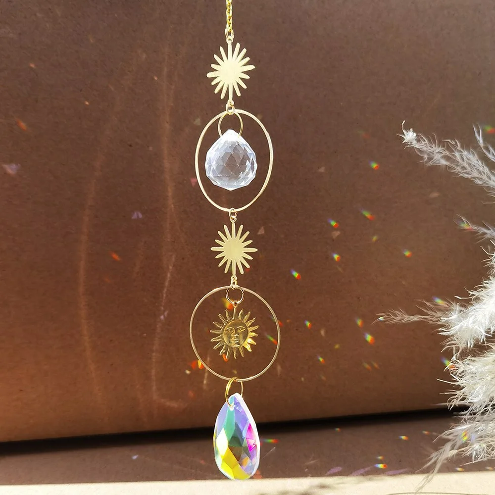 Colorful Crystals Suncatcher Hanging Sun Catcher with Chain Pendant Ornament Suncatchers for Window Home Garden Christmas Gift