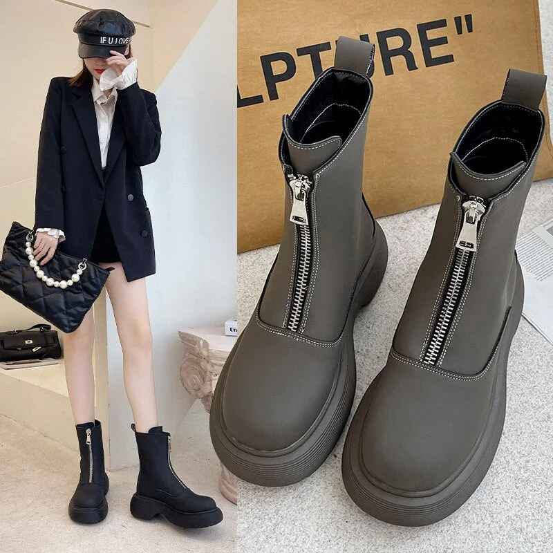 2021 Autumn Platform Martin Boots Thick Bottom Women Boots Black Gothic Shoes female Leather Punk Ankle Boots