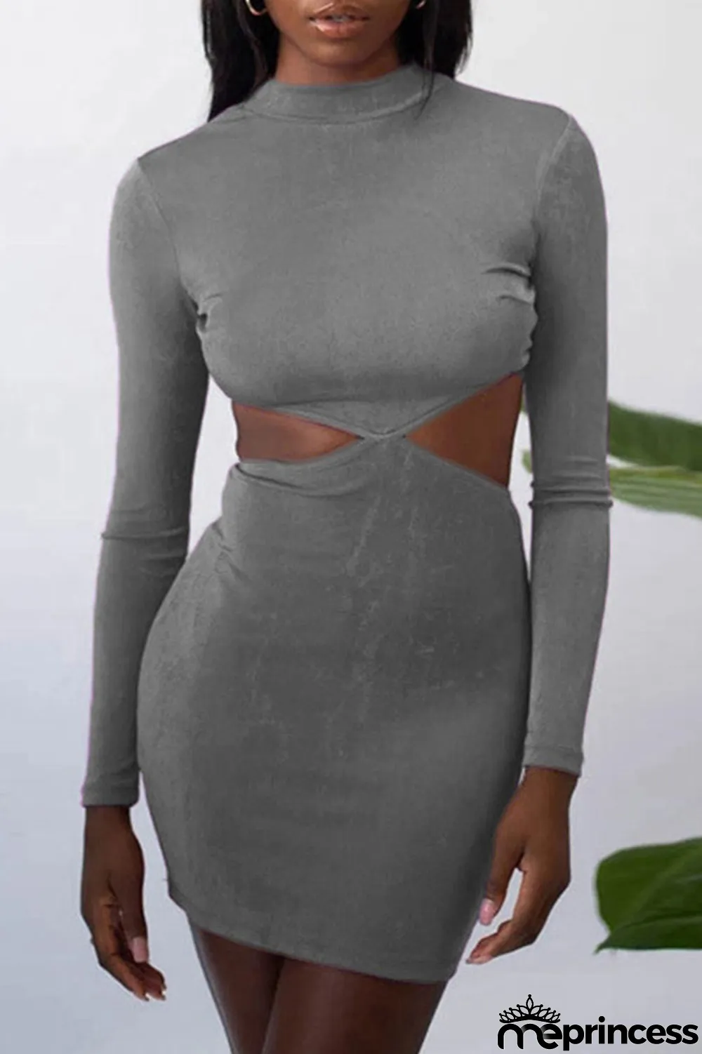 Apricot Fashion Sexy Solid Hollowed Out O Neck One Step Skirt Dresses