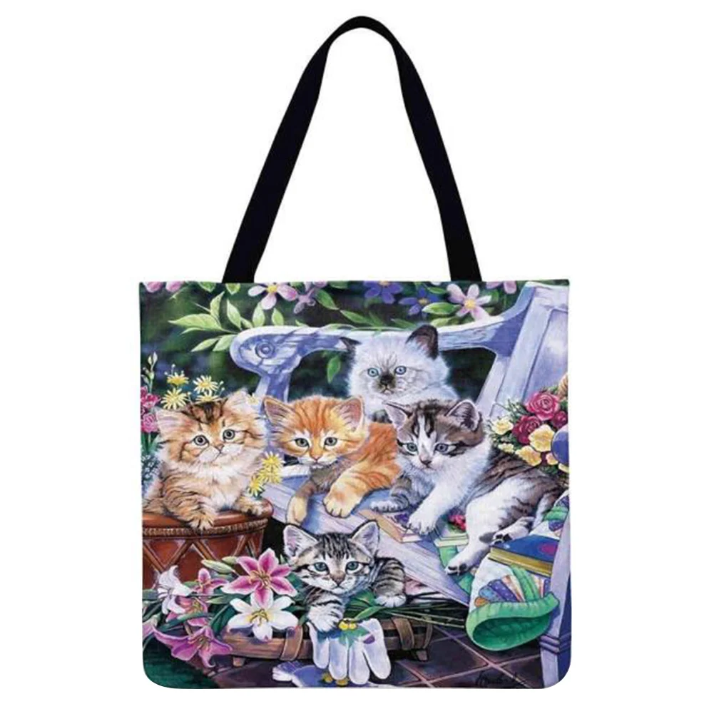Linen Tote Bag-Cats