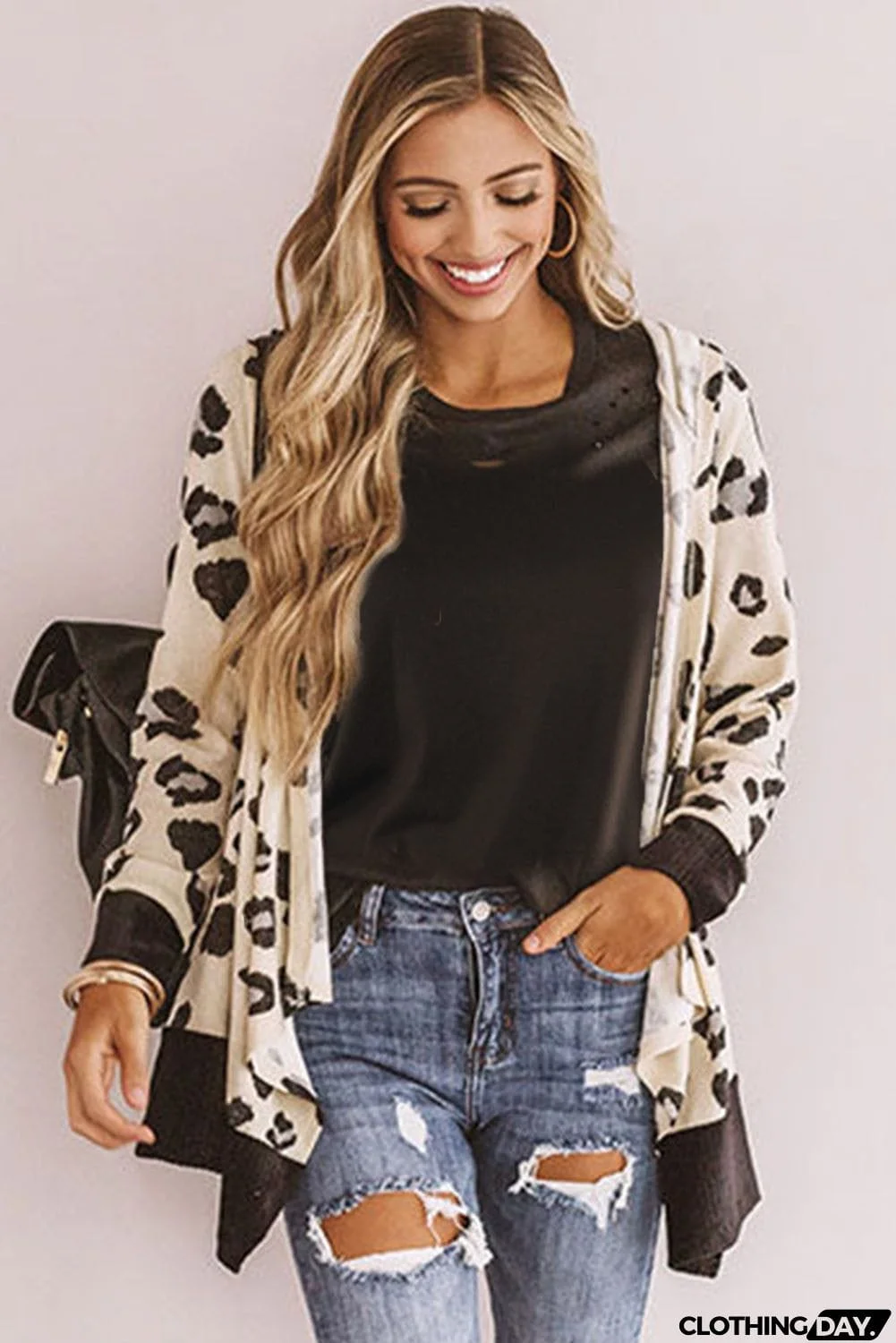 Print Hooded Open Front Cardigan