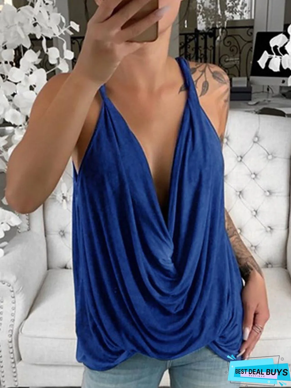 Women's Going Out Blouse Shirt Solid Colored V Neck Tops Basic Top White Black Blue-0207827