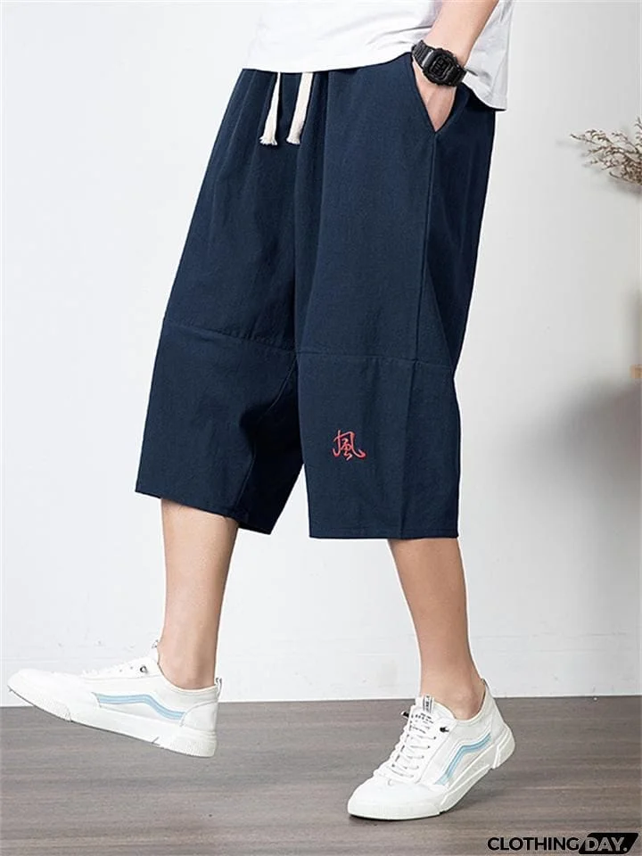 Men's Simple Casual Plus Size Linen Cropped Pants