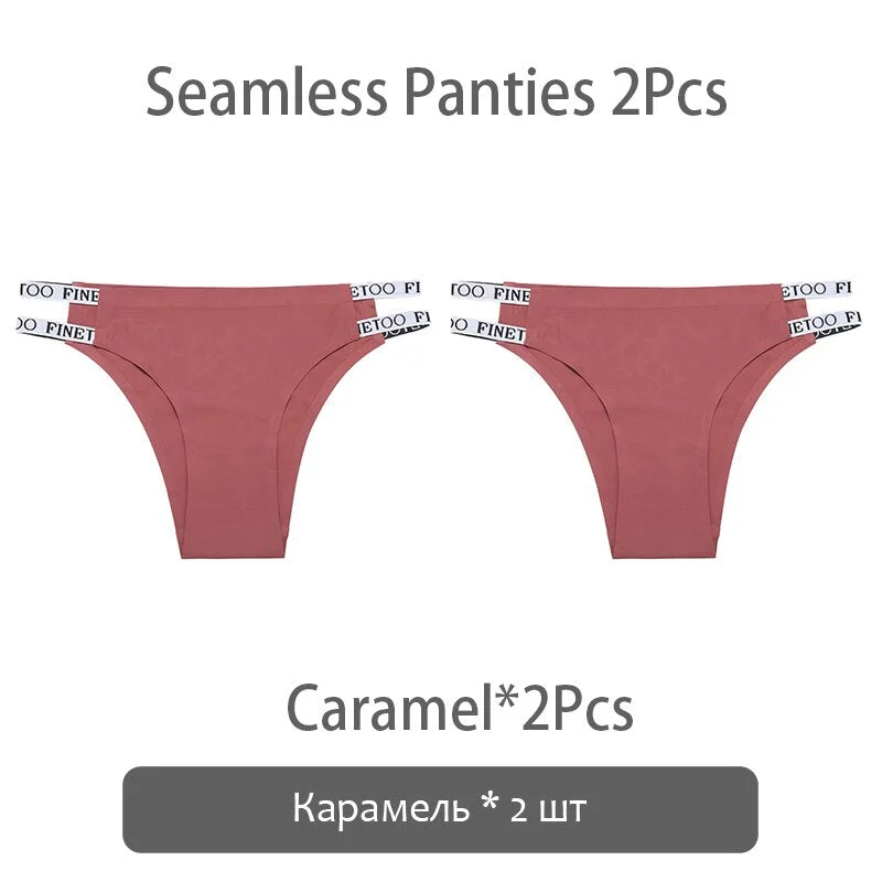 FINETOO Sexy Brazilian Panties Women Seamless Thongs M-XL Ladies Soft Underpants Smooth Letter Underwear Female Lingerie 2021