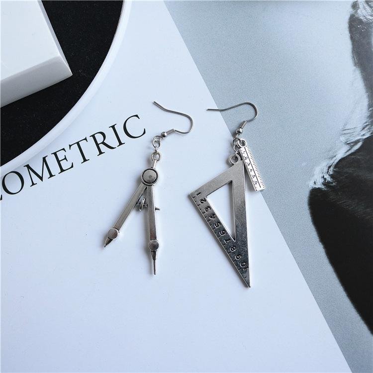 SPOON FORK TRIANGLE RULER STRAIGHT EDGE SCISSORS EARRINGS SET (4 Pairs)