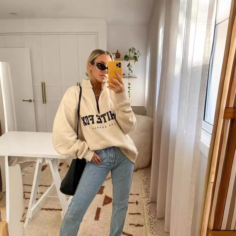 Nigikala Nigikala Autumn And Winter New Leisure Half-Necked Zipper Print Long-Sleeved Jacket