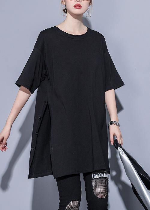 VCSHOES o neck side open cotton tops Photography black blouse summer