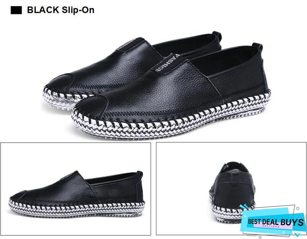 Men Breathable Comfortable Split Leather Men Loafers Flats Casual Shoes