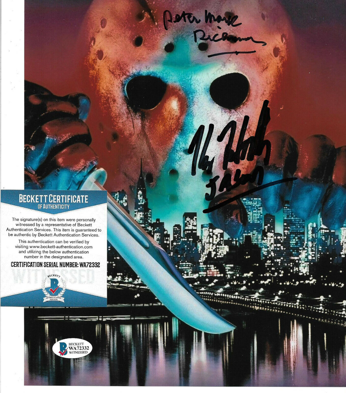 Kane Hodder & Peter Mark Richman Signed 8x10 Photo Poster painting, Jason, Beckett BAS COA