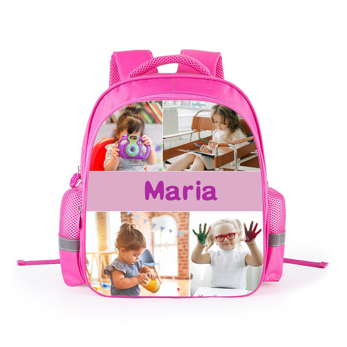 Personalized Children Photo School Bag Name Black Backpack, Customized Girls Schoolbag Pink