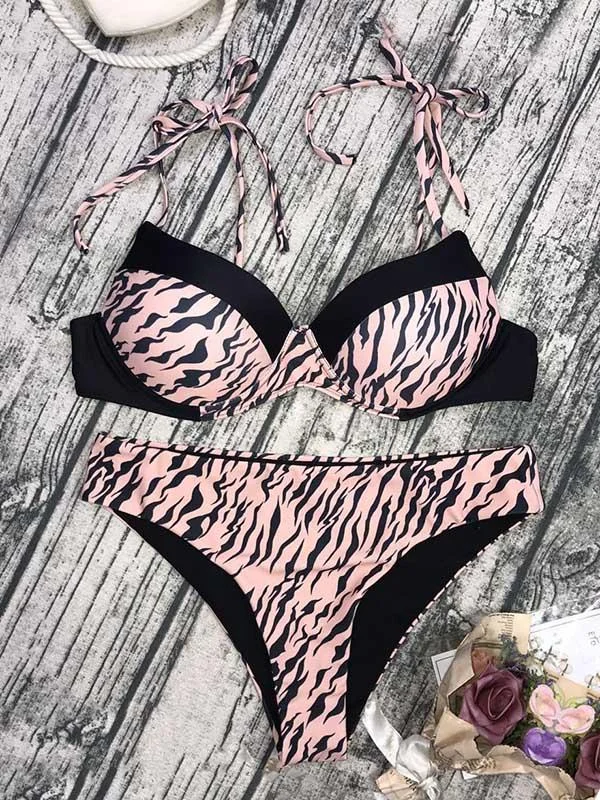 Leopard Print Split-Joint Split Bikini Swimsuit