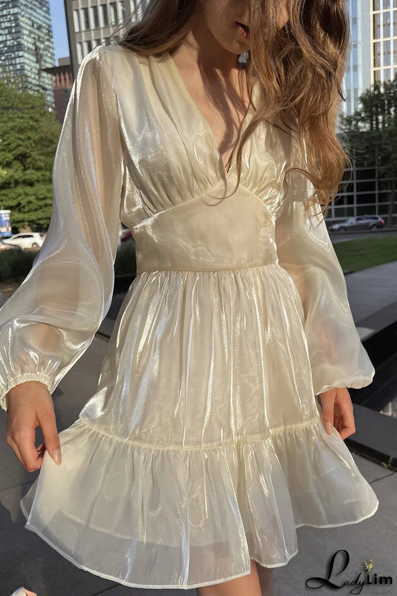 Glitter V Neck Long Sleeve Mini Dress