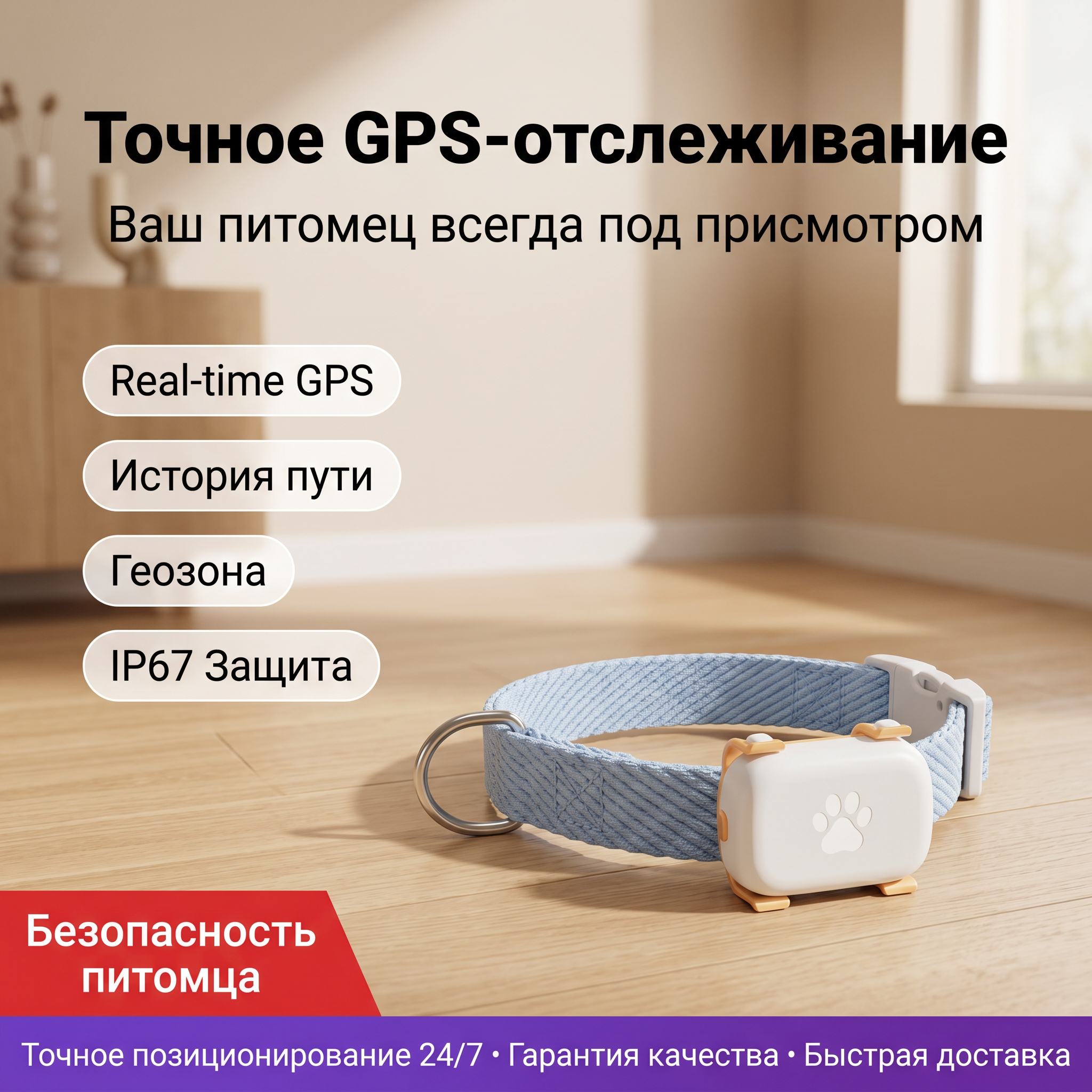 GOPET&reg;ail Beacon &mdash; GPS-трекер для питомцев: ошейник с защитой от потери для кошек и собак &mdash; отслеживание в реальном времени и голосовой подзыв