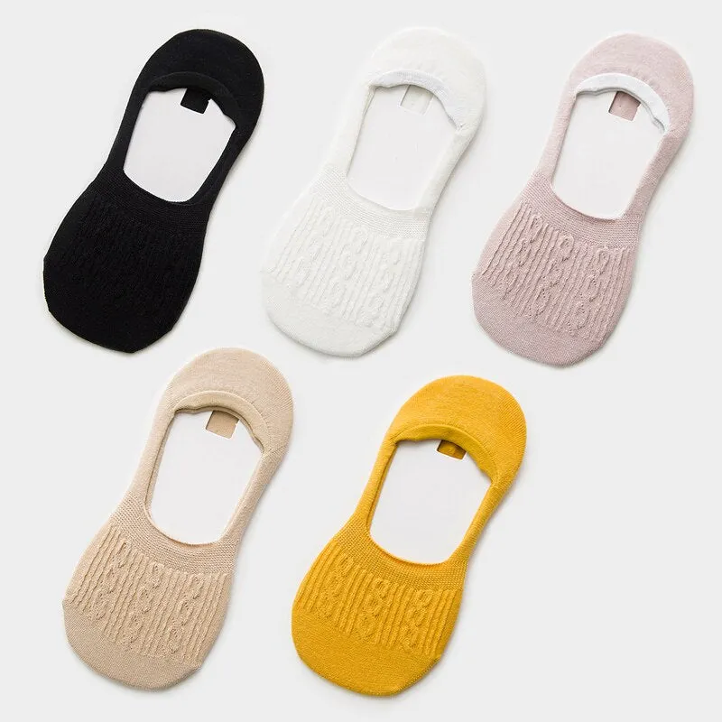 Candy Color Invisible Non-slip Low Cut Socks Fashion Women Casual Cotton Breathable Ankle Boat Socks 5Pairs