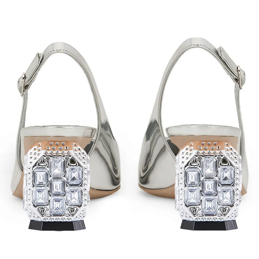 Metallic Finish Pointed Toe Rhinestone Pumps Heels in Silver