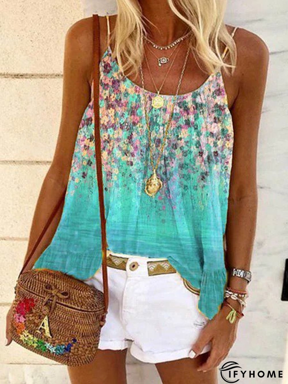 Women's Summer Floral-Print Spaghetti Casual Multicolor Tank top | IFYHOME