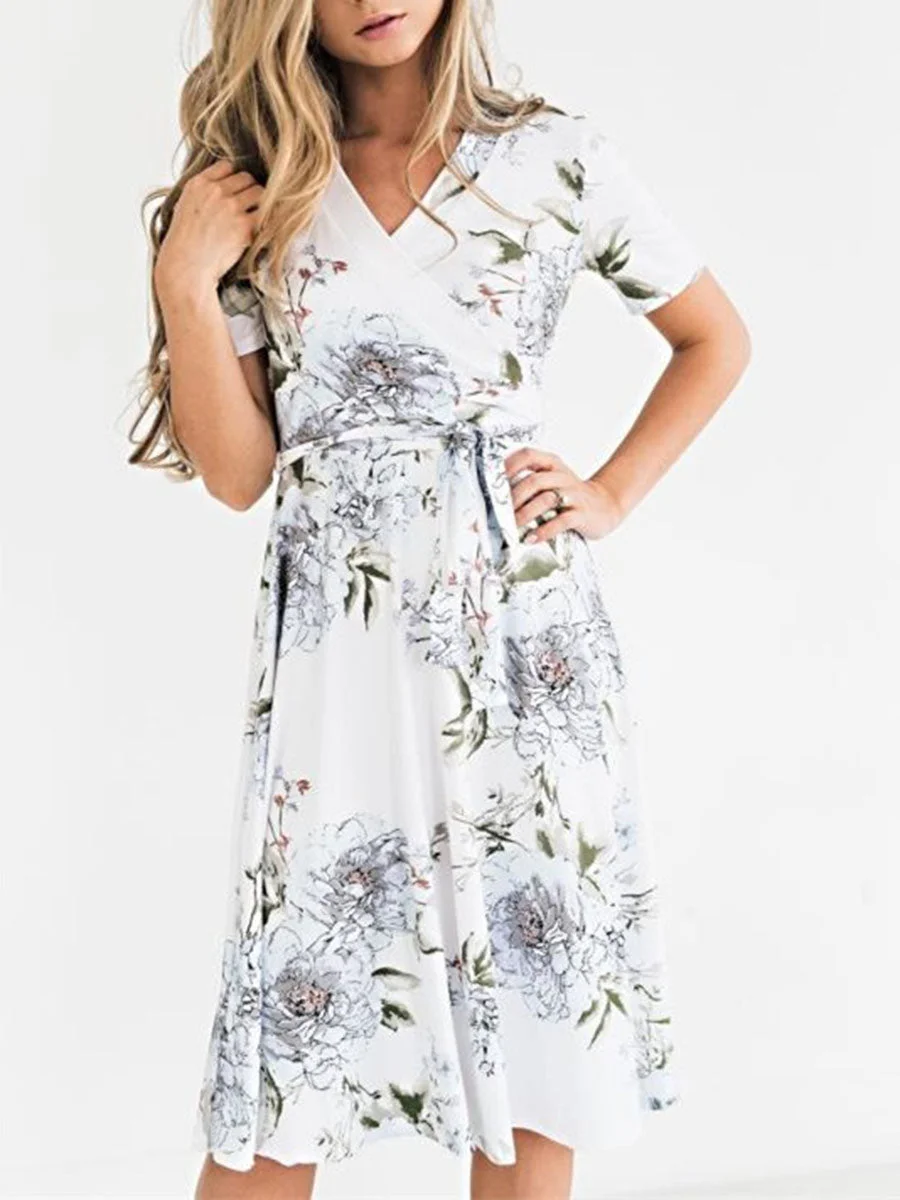 Cross V-Neck Floral Dress