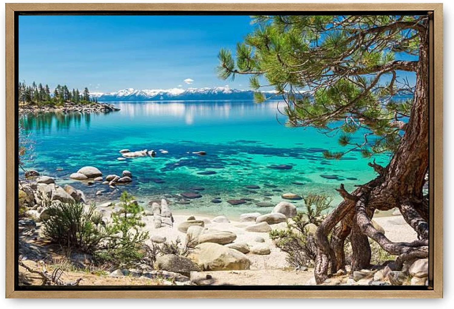 Large Wooden Framed Canvas Wall Art Lake Tahoe beach Canvas Prints Painting Artwork for Home Decoration Living Room Bedroom Ready to Hang Color8