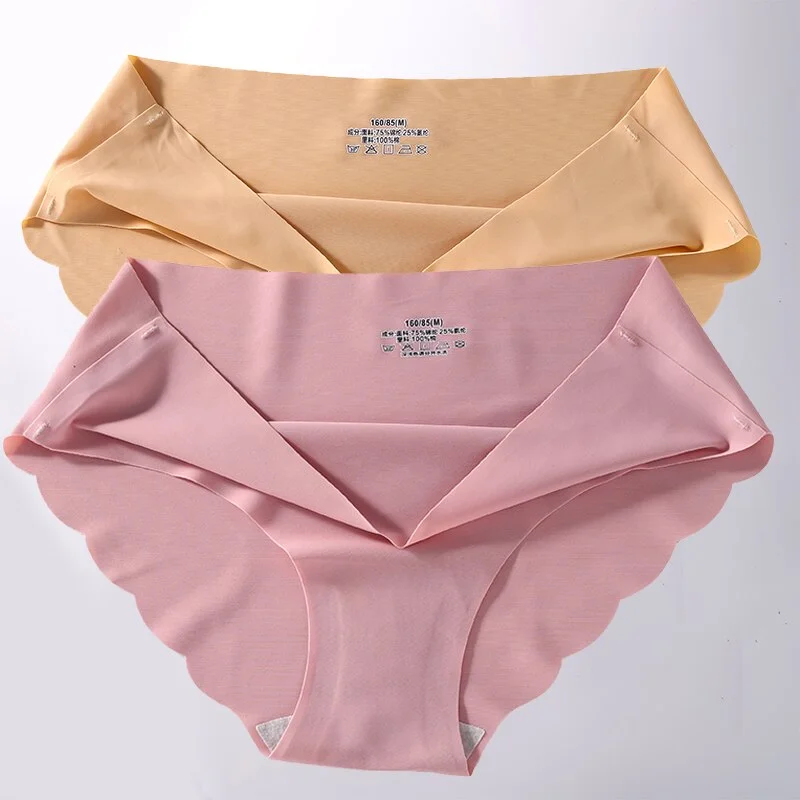 FINETOO 2PCS/Set M-XL Seamless Ice Silk Sexy Women Panties Pantys 7 Solid Colors Breathable Pantys Underwear For Girls Lingerie