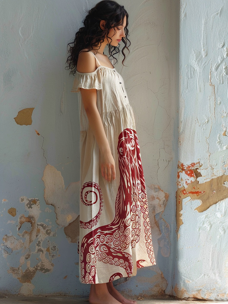 Cotton & Linen Animal Print Casual Slip Dress