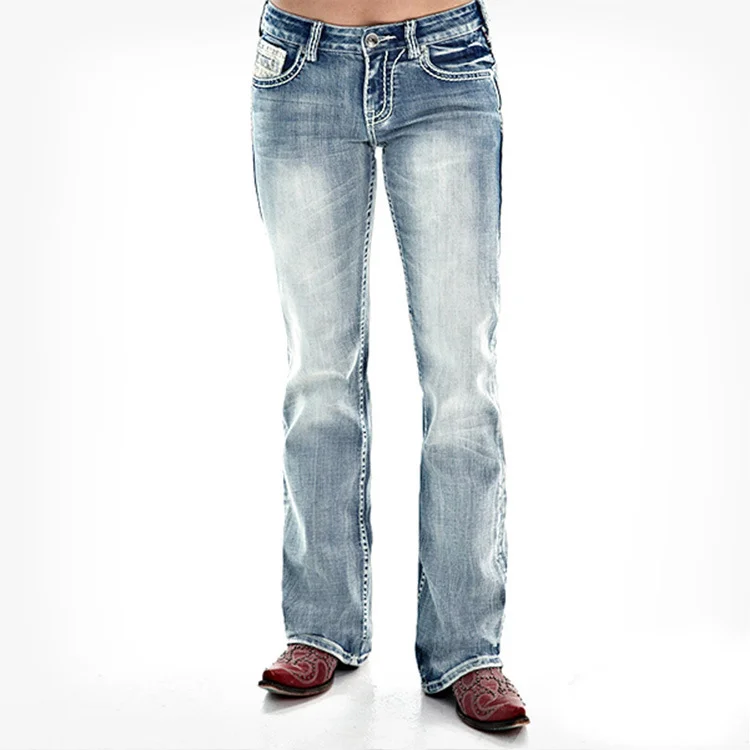 Retro Style Washed Printed Slim Jeans