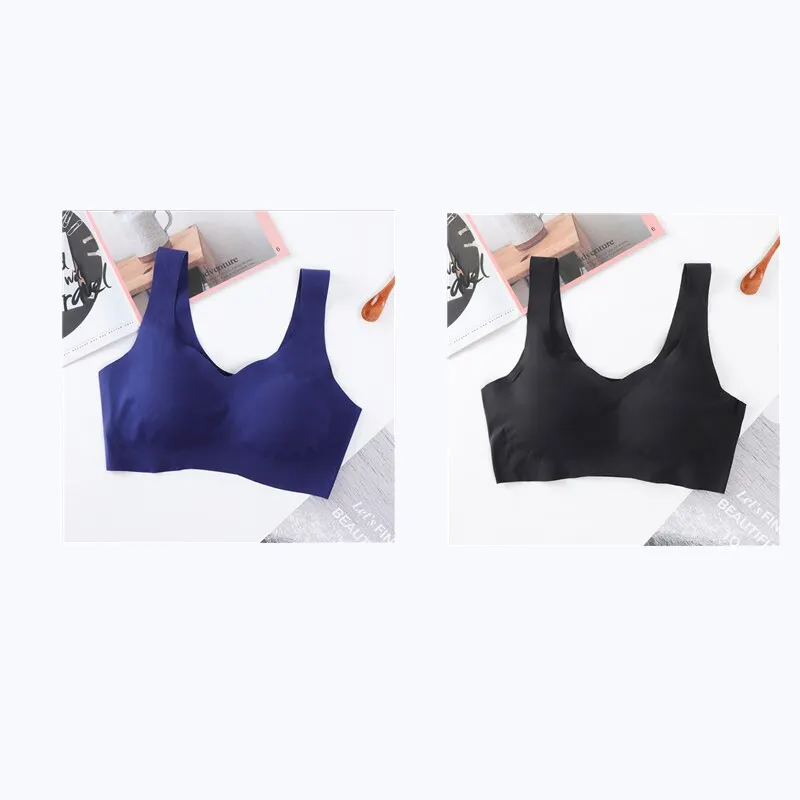 2PCS Ice Silk Bras Seamless Women Soft Thin Push Up Underwear Lingerie Sleep Vest Top Chest Padded Bralette топ Soutien Gorge