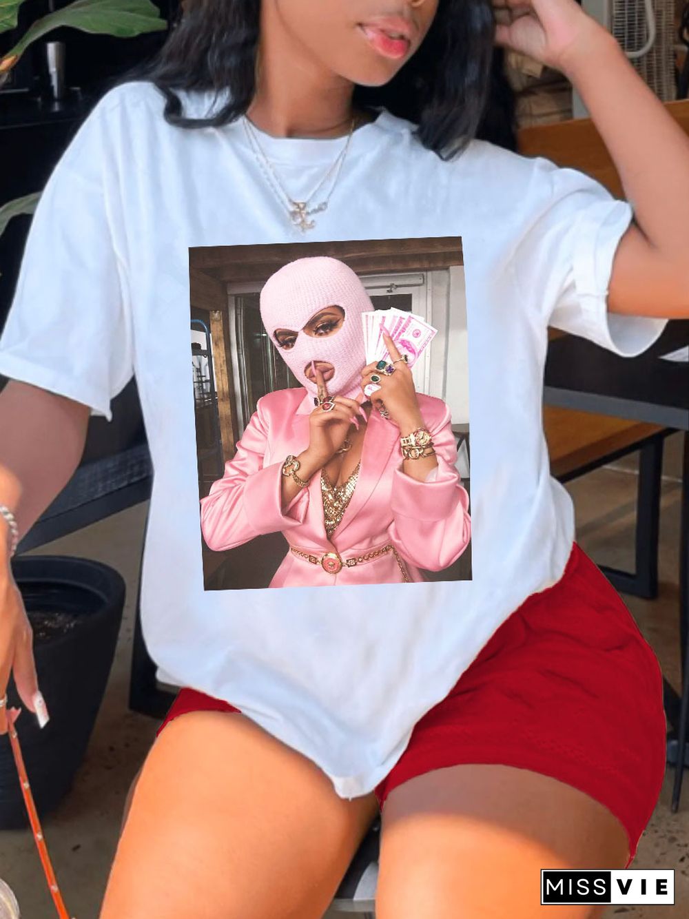 Pattern Print Short Sleeve T Shirt Biker Shorts Suit