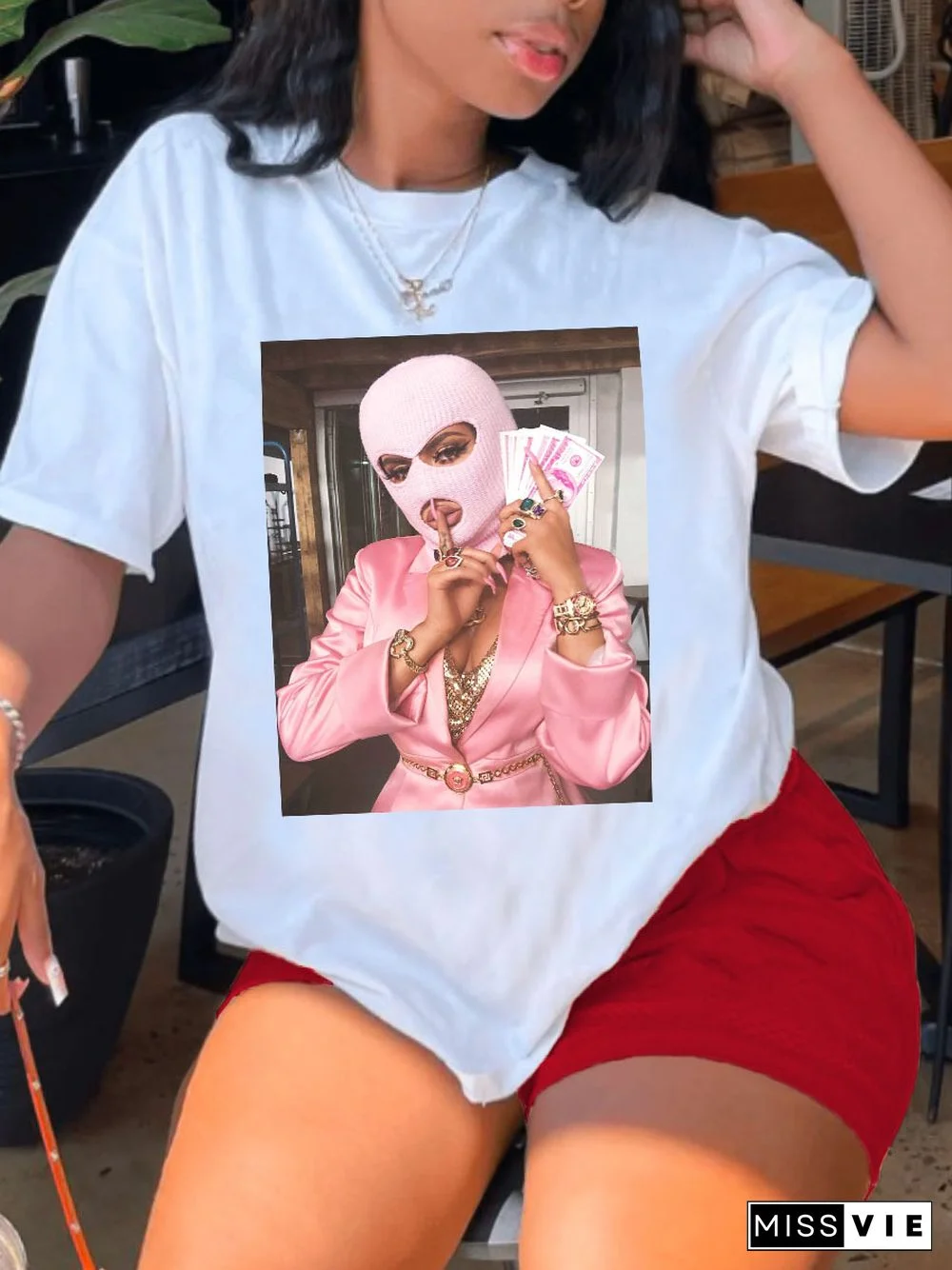 Pattern Print Short Sleeve T Shirt Biker Shorts Suit