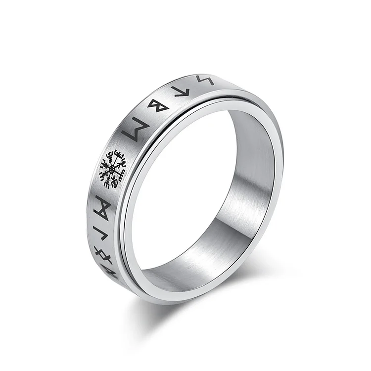 Viking Runes Stainless Steel Spinner Ring