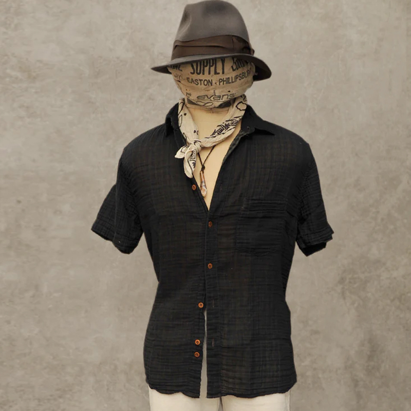 Men's Wrinkled Washed Gauze Short-Sleeved Shirt