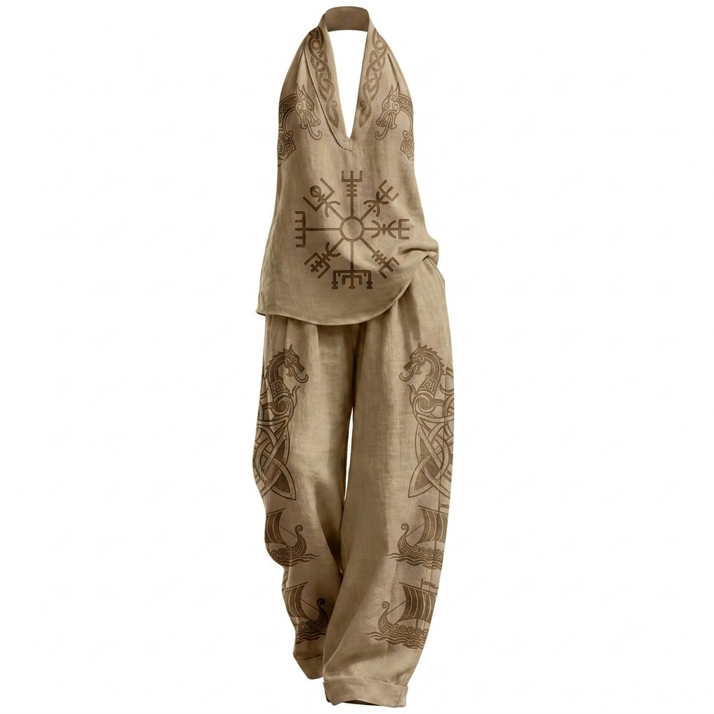 Vintage-print Viking-style Two-piece Set