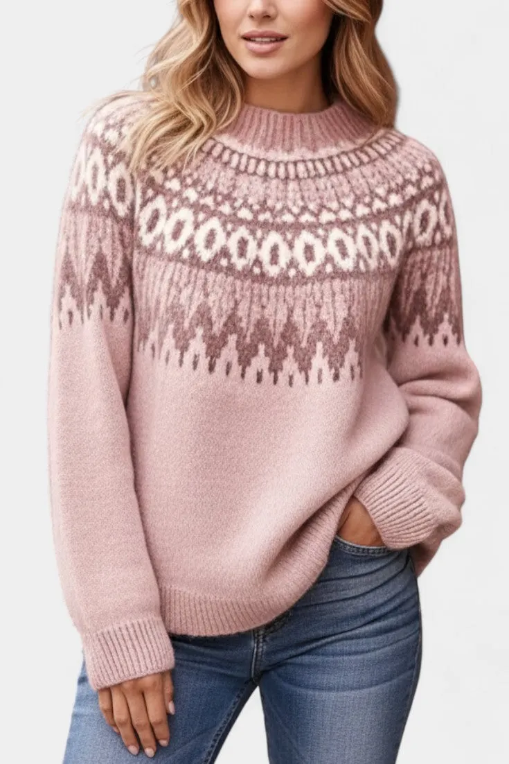 Classic Jacquard Pattern Crew Neck Sweater