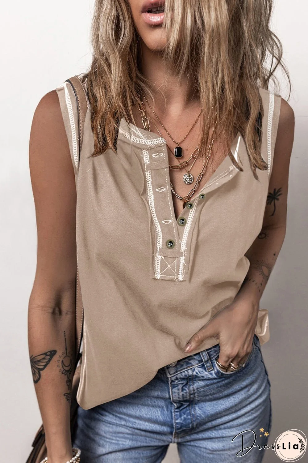 Contrast Stitching Round Neck Tank