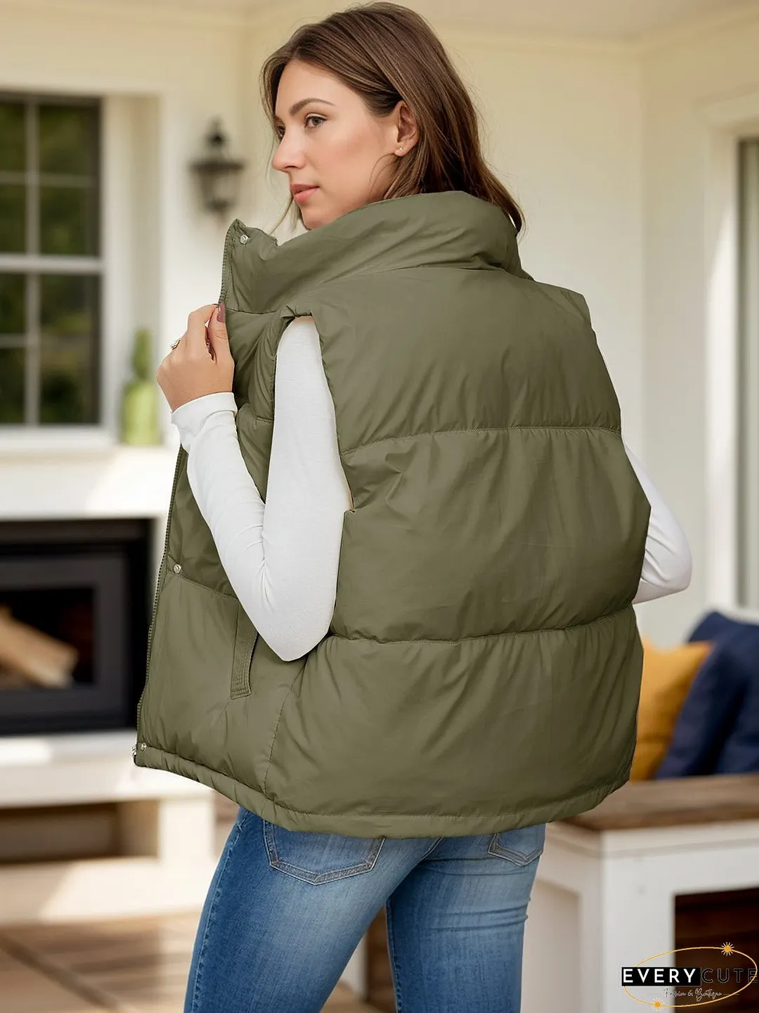 Pocketed Zip Up Vest Coat