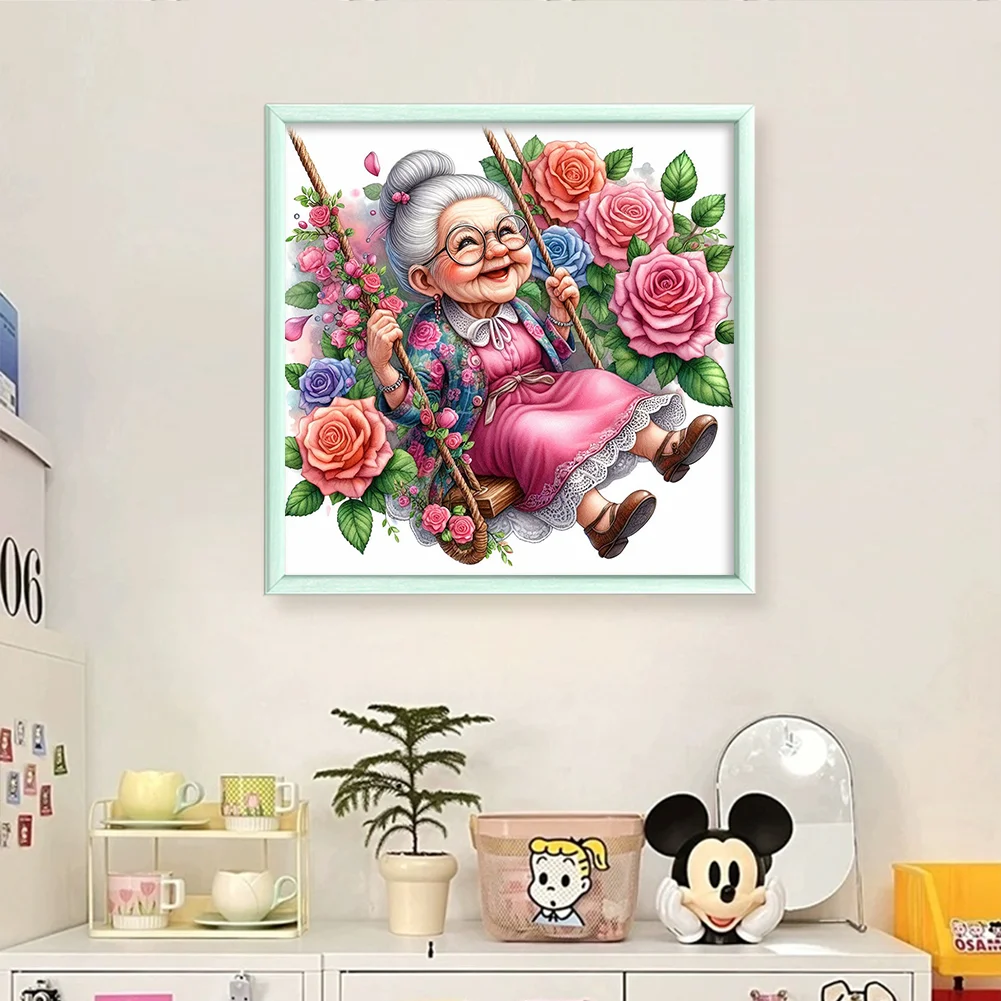 11CT Full Stamped Cross Stitch - Old lady(Canvas|45*45CM)