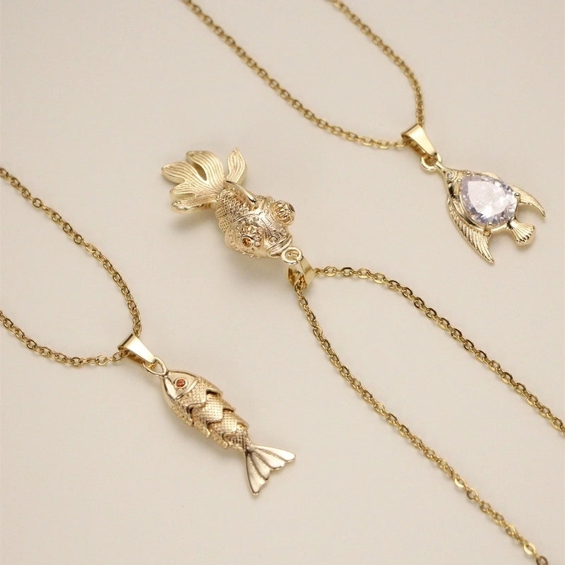 Copper Inlay Fish Zircon Pendant Necklace