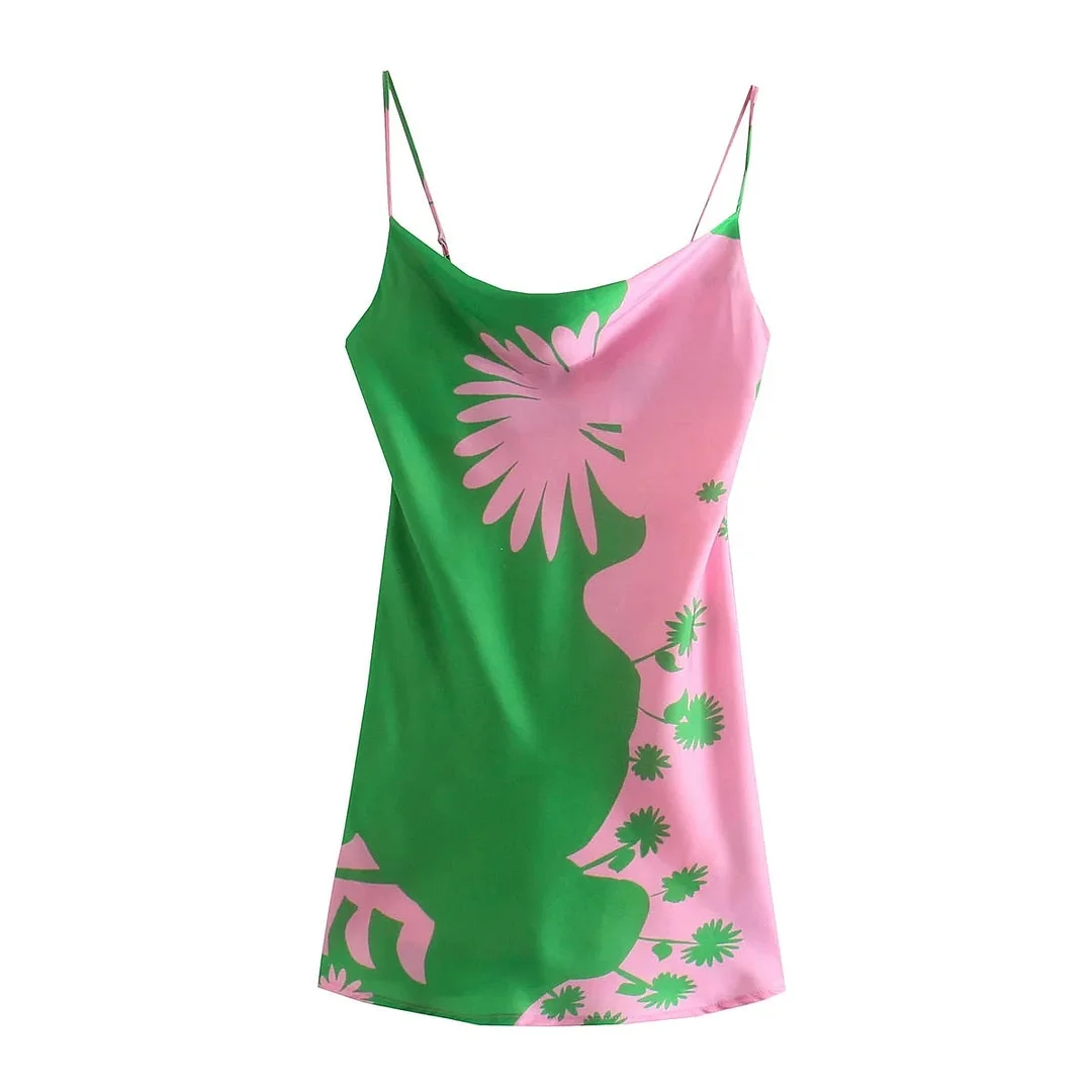 New Sweet Spaghetti Strap Casual Summer Stain Dress Sexy Backless Slip Mini Dress Beach Holiday Female Vestidos