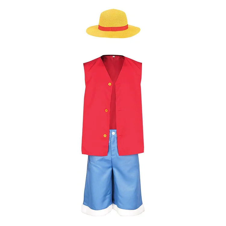 Kids Children One Piece Luffy Cosplay Costume Coat Pants Set Halloween Carnival Party Suit