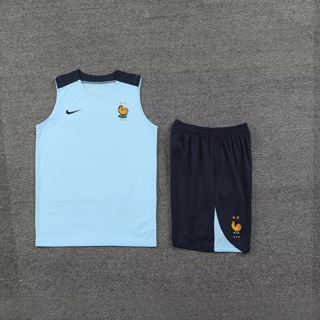 2024 France pre-match training Light Blue Jersey+Shorts 1:1 Thai Quality