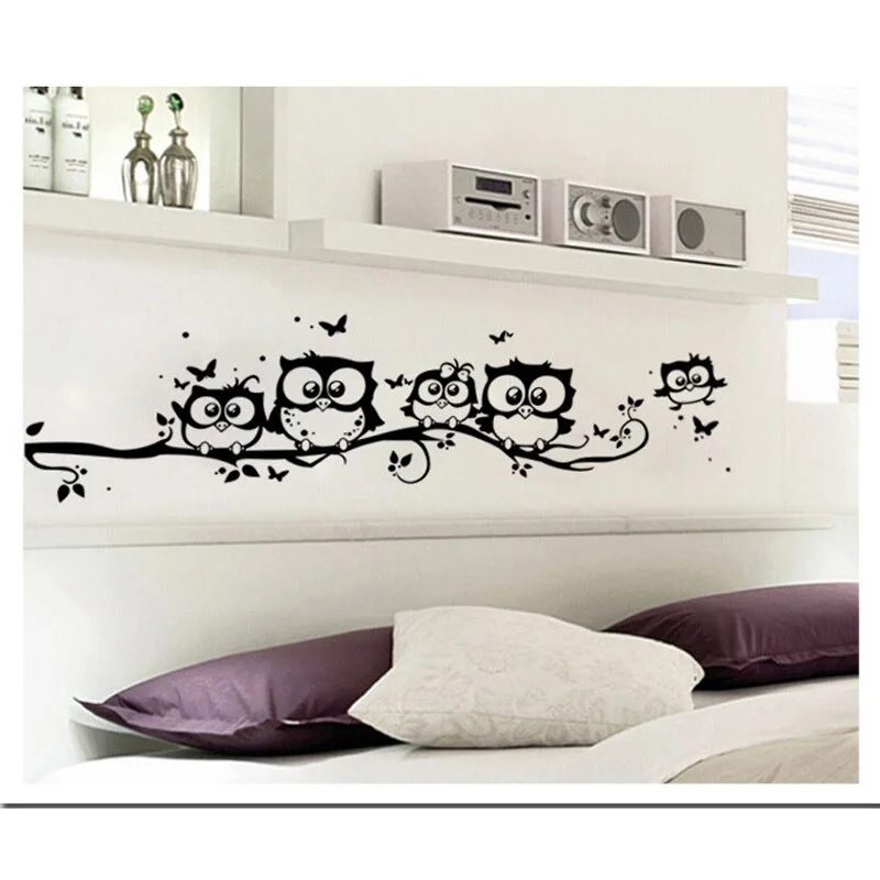 Sdrawing 5 Owls On the Tree Wall Stickers Animals Stickers Butterfly Wall Sticker for Children Room Wall Decals for Baby Room