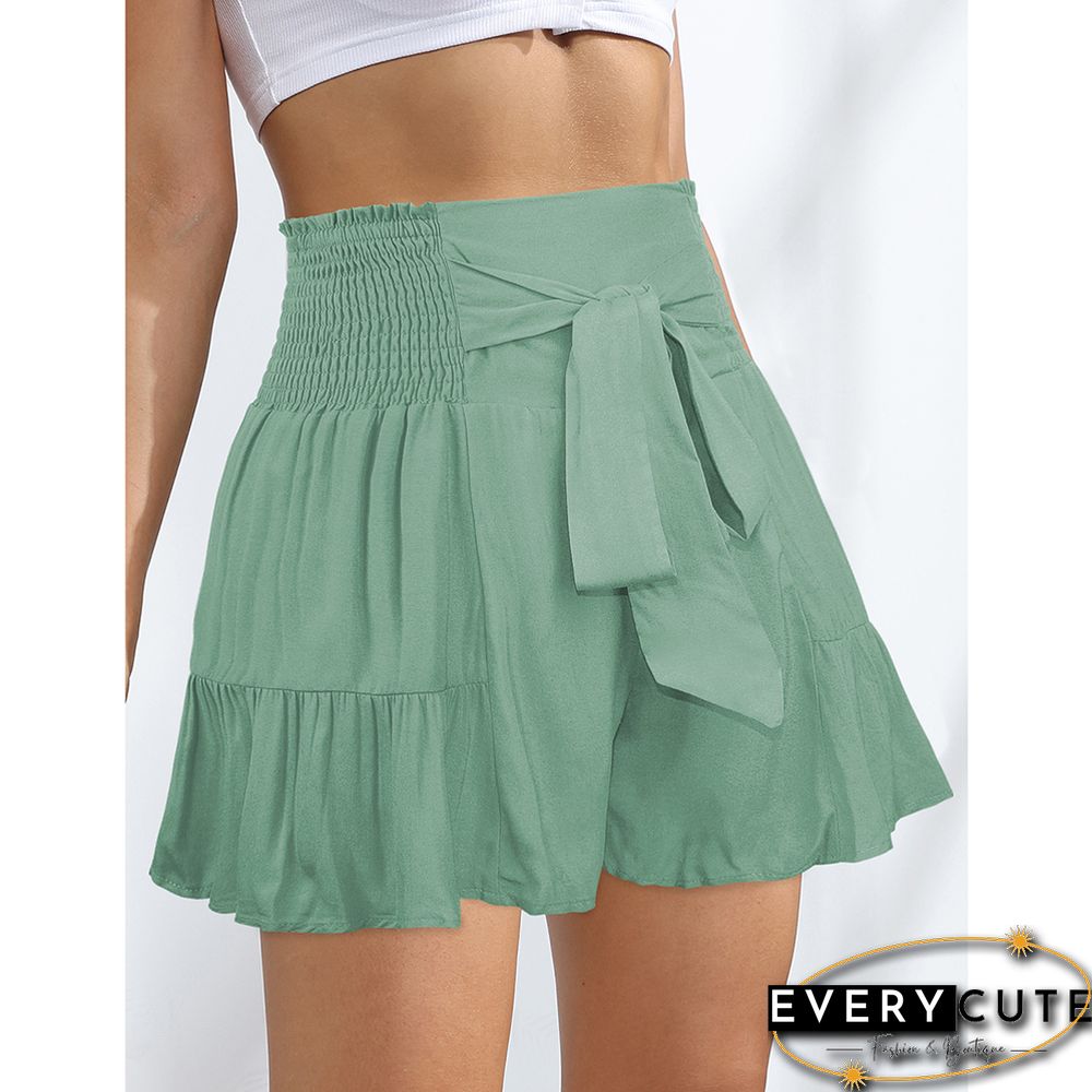 Light Green Ruffle Hem Tie Waist Wide Leg Culotte