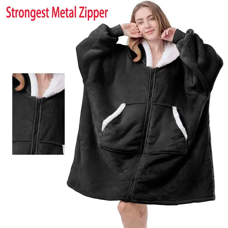 Wearable Blanket Men Women Giant Oversize Hoodie Sweatshirt Sweat Hooded Winter Bathrobe Blanket Sherpa Fleece Outwears