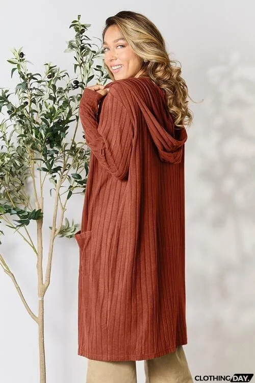 Basic Bae Full Size Ribbed Open Front Long Sleeve Cardigan