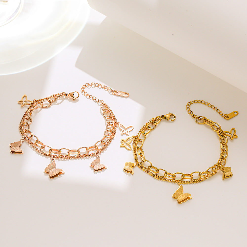 Women Butterfly Geometric Titanium Steel 18K Gold Plated Bracelets
