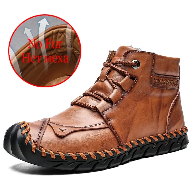 Brand Classic Winter Men Boots Thick Plush Warm Male Snow Boots Italy Handmade Man Ankle Boots Waterproof Non-slip Man Moccasins